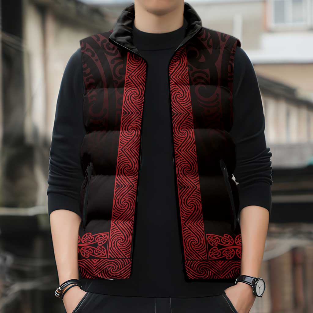 New Zealand Maori Kowhaiwhai Sleeveless Puffer Jacket Whero Maui and Mangopare LT9 - Polynesian Pride
