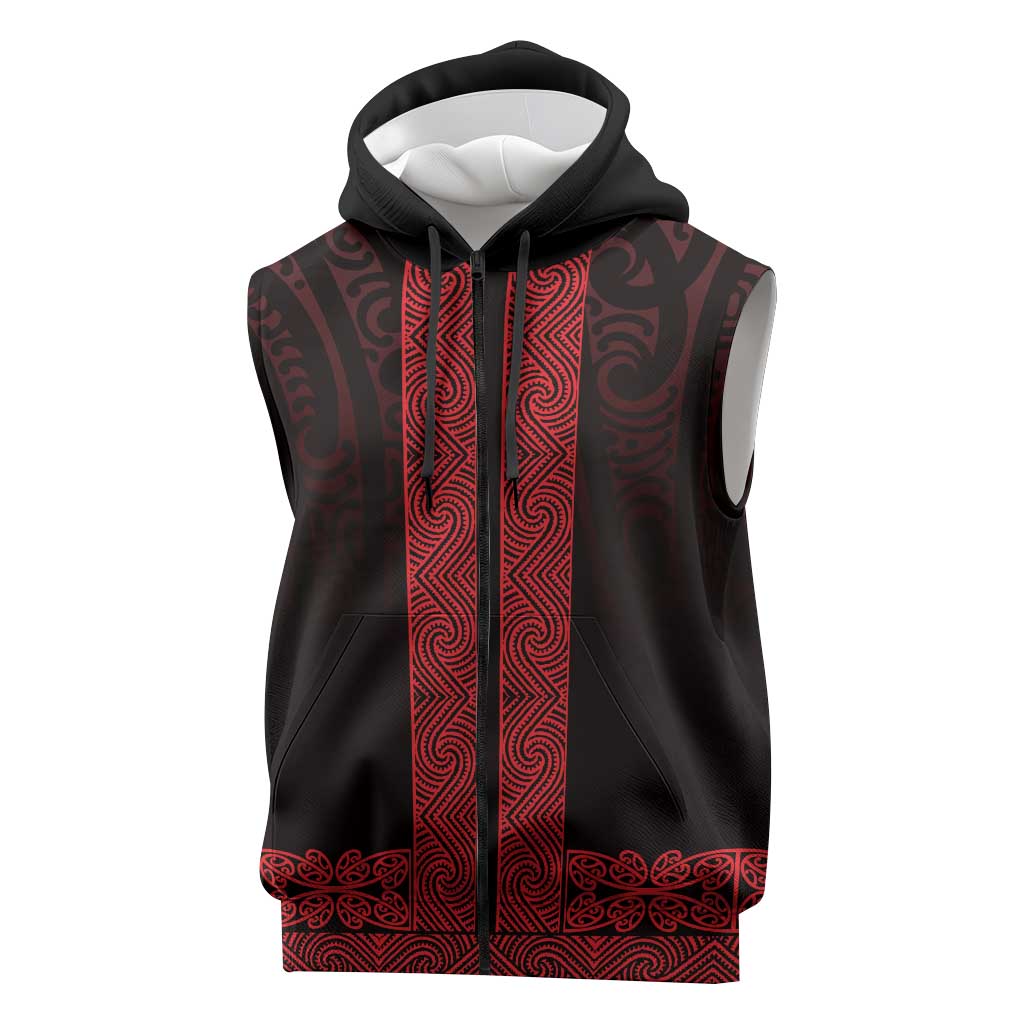 New Zealand Maori Kowhaiwhai Sleeveless Zip Hoodie Whero Maui and Mangopare LT9 Red - Polynesian Pride