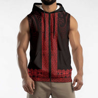 New Zealand Maori Kowhaiwhai Sleeveless Zip Hoodie Whero Maui and Mangopare LT9 - Polynesian Pride