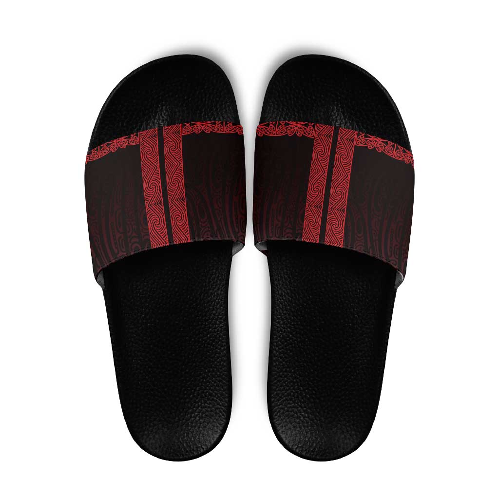 New Zealand Maori Kowhaiwhai Slide Sandals Whero Maui and Mangopare LT9 Red - Polynesian Pride