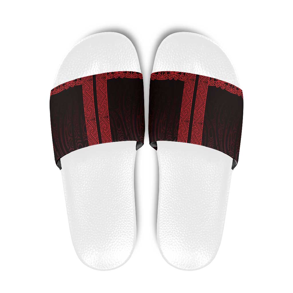 New Zealand Maori Kowhaiwhai Slide Sandals Whero Maui and Mangopare LT9 Red - Polynesian Pride