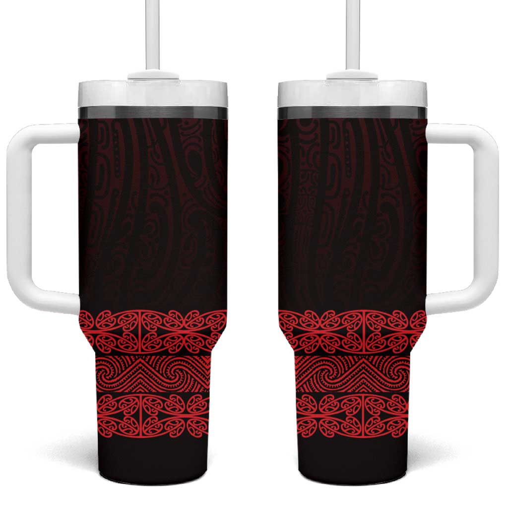 New Zealand Maori Kowhaiwhai Tumbler With Handle Whero Maui and Mangopare LT9 One Size: 40 oz Red - Polynesian Pride