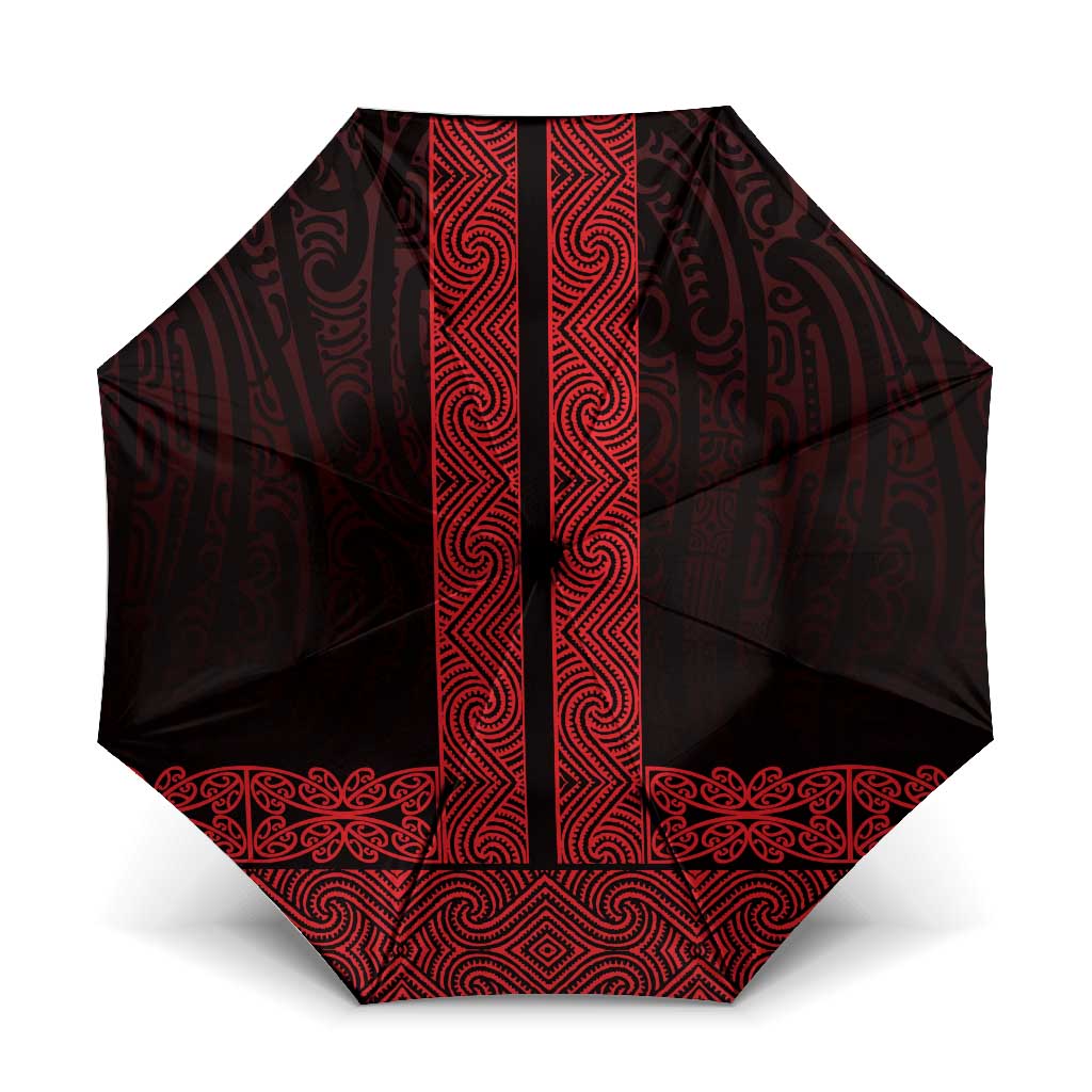 New Zealand Maori Kowhaiwhai Umbrella Whero Maui and Mangopare LT9 One Size Folded 11.42 inch Opened Diameter 37.4 inch Red - Polynesian Pride