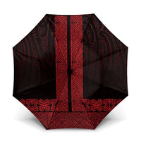New Zealand Maori Kowhaiwhai Umbrella Whero Maui and Mangopare LT9 One Size Folded 11.42 inch Opened Diameter 37.4 inch Red - Polynesian Pride