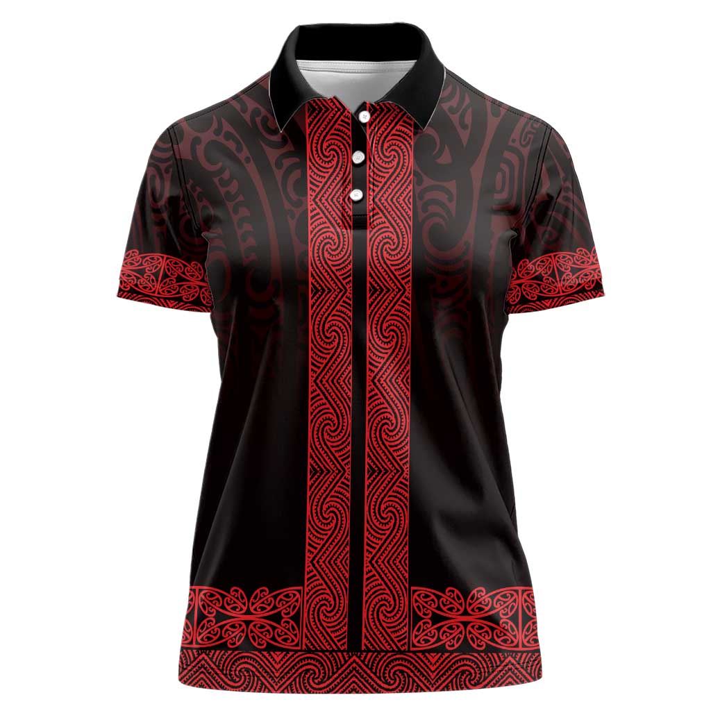 New Zealand Maori Kowhaiwhai Women Polo Shirt Whero Maui and Mangopare LT9 Female Red - Polynesian Pride