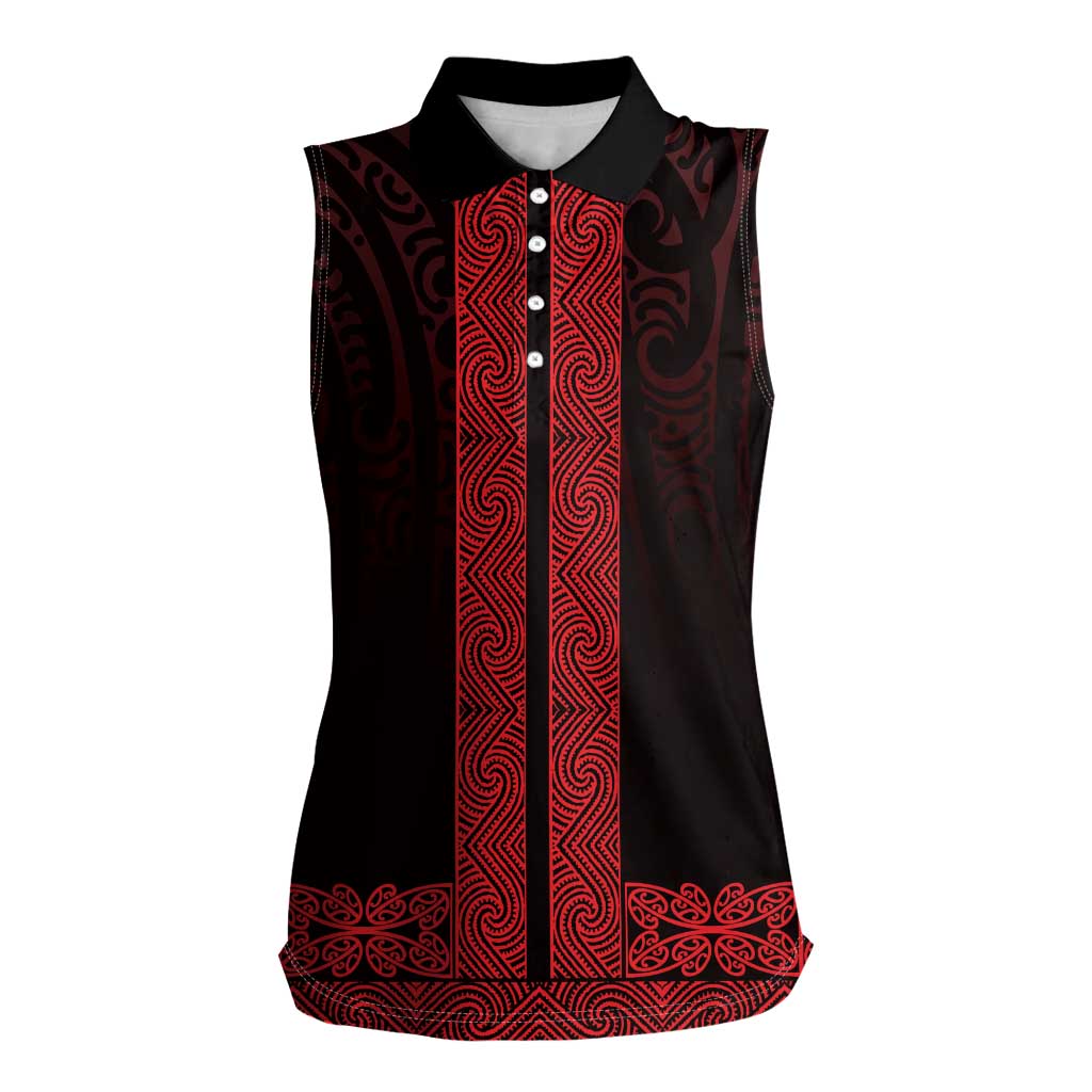 New Zealand Maori Kowhaiwhai Women Sleeveless Polo Shirt Whero Maui and Mangopare LT9 Female Red - Polynesian Pride