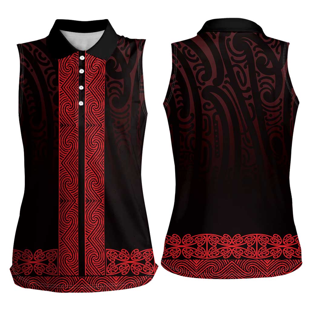 New Zealand Maori Kowhaiwhai Women Sleeveless Polo Shirt Whero Maui and Mangopare LT9 - Polynesian Pride