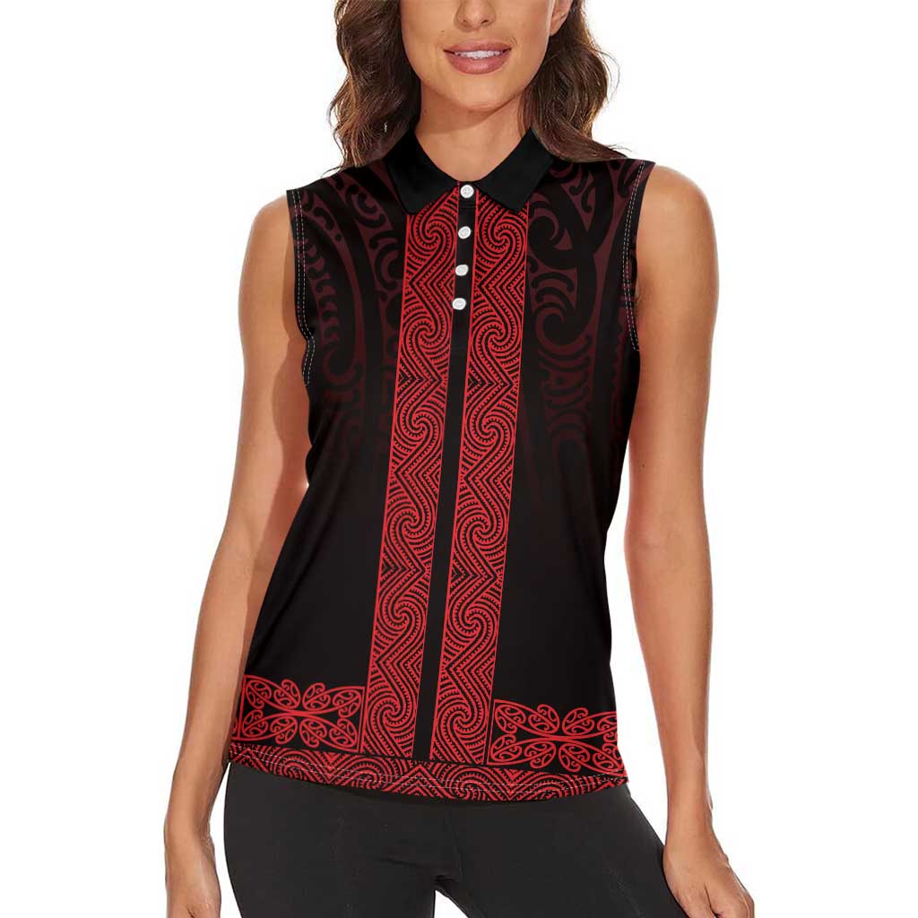 New Zealand Maori Kowhaiwhai Women Sleeveless Polo Shirt Whero Maui and Mangopare LT9 - Polynesian Pride