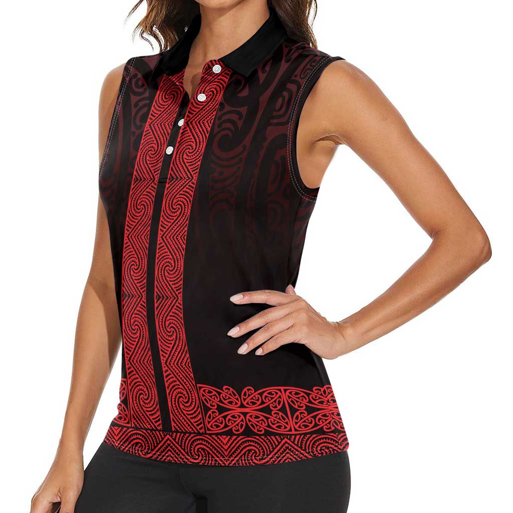 New Zealand Maori Kowhaiwhai Women Sleeveless Polo Shirt Whero Maui and Mangopare LT9 - Polynesian Pride