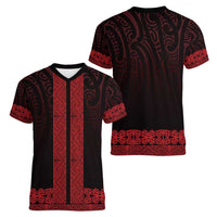 New Zealand Maori Kowhaiwhai Women V-Neck T-Shirt Whero Maui and Mangopare LT9 - Polynesian Pride