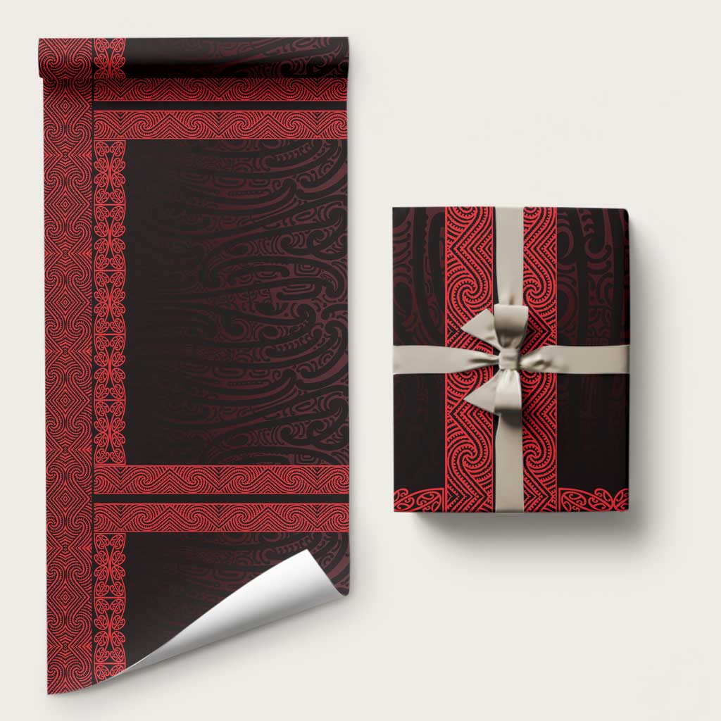 New Zealand Maori Kowhaiwhai Wrapping Paper Whero Maui and Mangopare LT9 58" × 23" Red - Polynesian Pride