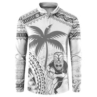 Custom Fiji Black Fern Button Sweatshirt Maori Warroir with Fijian Masi Pattern LT9 White - Polynesian Pride