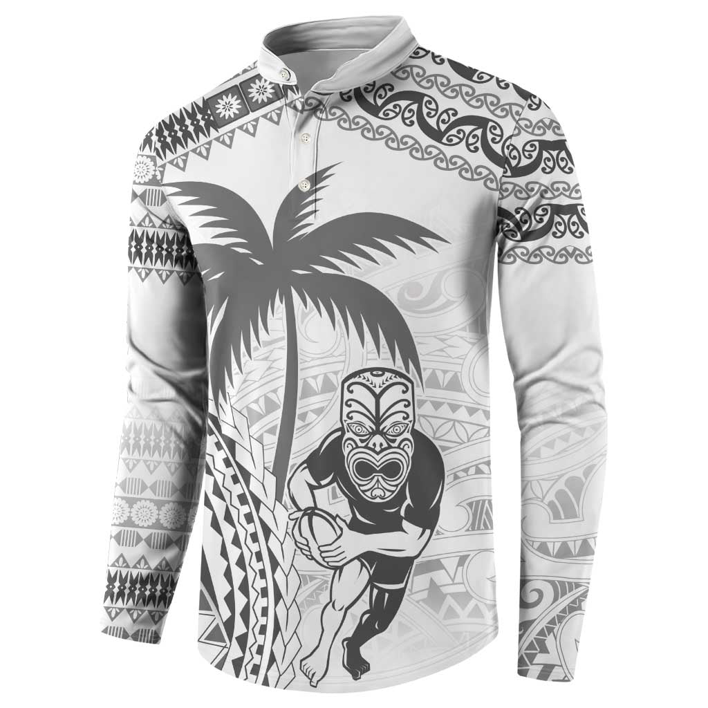 Custom Fiji Black Fern Button Sweatshirt Maori Warroir with Fijian Masi Pattern LT9 - Polynesian Pride