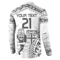 Custom Fiji Black Fern Button Sweatshirt Maori Warroir with Fijian Masi Pattern LT9 - Polynesian Pride