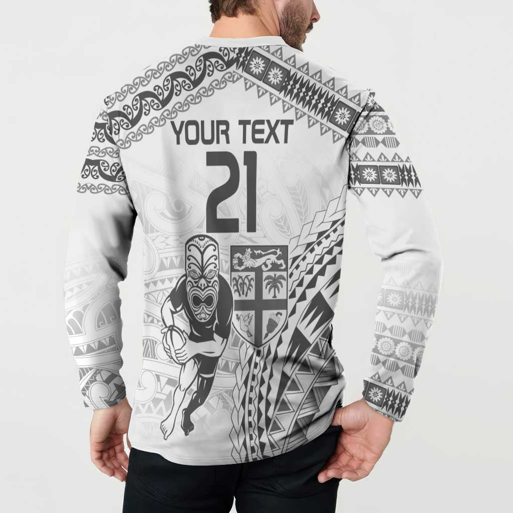 Custom Fiji Black Fern Button Sweatshirt Maori Warroir with Fijian Masi Pattern LT9 - Polynesian Pride