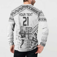 Custom Fiji Black Fern Button Sweatshirt Maori Warroir with Fijian Masi Pattern LT9 - Polynesian Pride