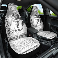 Custom Fiji Black Fern Car Seat Cover Maori Warroir with Fijian Masi Pattern LT9 One Size White - Polynesian Pride