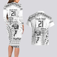 Custom Fiji Black Fern Couples Matching Long Sleeve Bodycon Dress and Hawaiian Shirt Maori Warroir with Fijian Masi Pattern LT9 - Polynesian Pride