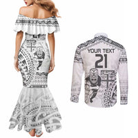 Custom Fiji Black Fern Couples Matching Mermaid Dress and Long Sleeve Button Shirt Maori Warroir with Fijian Masi Pattern LT9 - Polynesian Pride