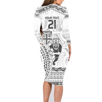 Custom Fiji Black Fern Family Matching Long Sleeve Bodycon Dress and Hawaiian Shirt Maori Warroir with Fijian Masi Pattern LT9 - Polynesian Pride