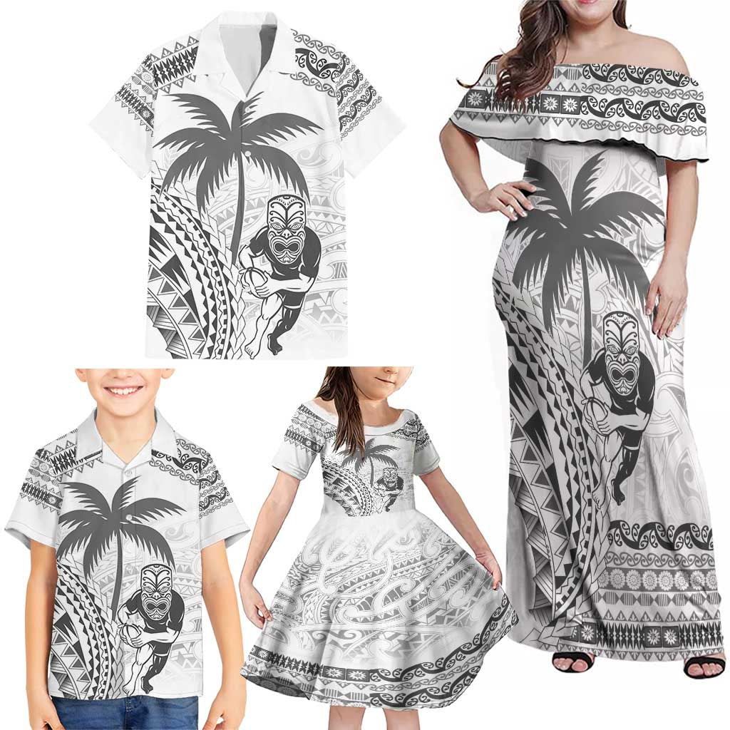Custom Fiji Black Fern Family Matching Off Shoulder Maxi Dress and Hawaiian Shirt Maori Warroir with Fijian Masi Pattern LT9 - Polynesian Pride