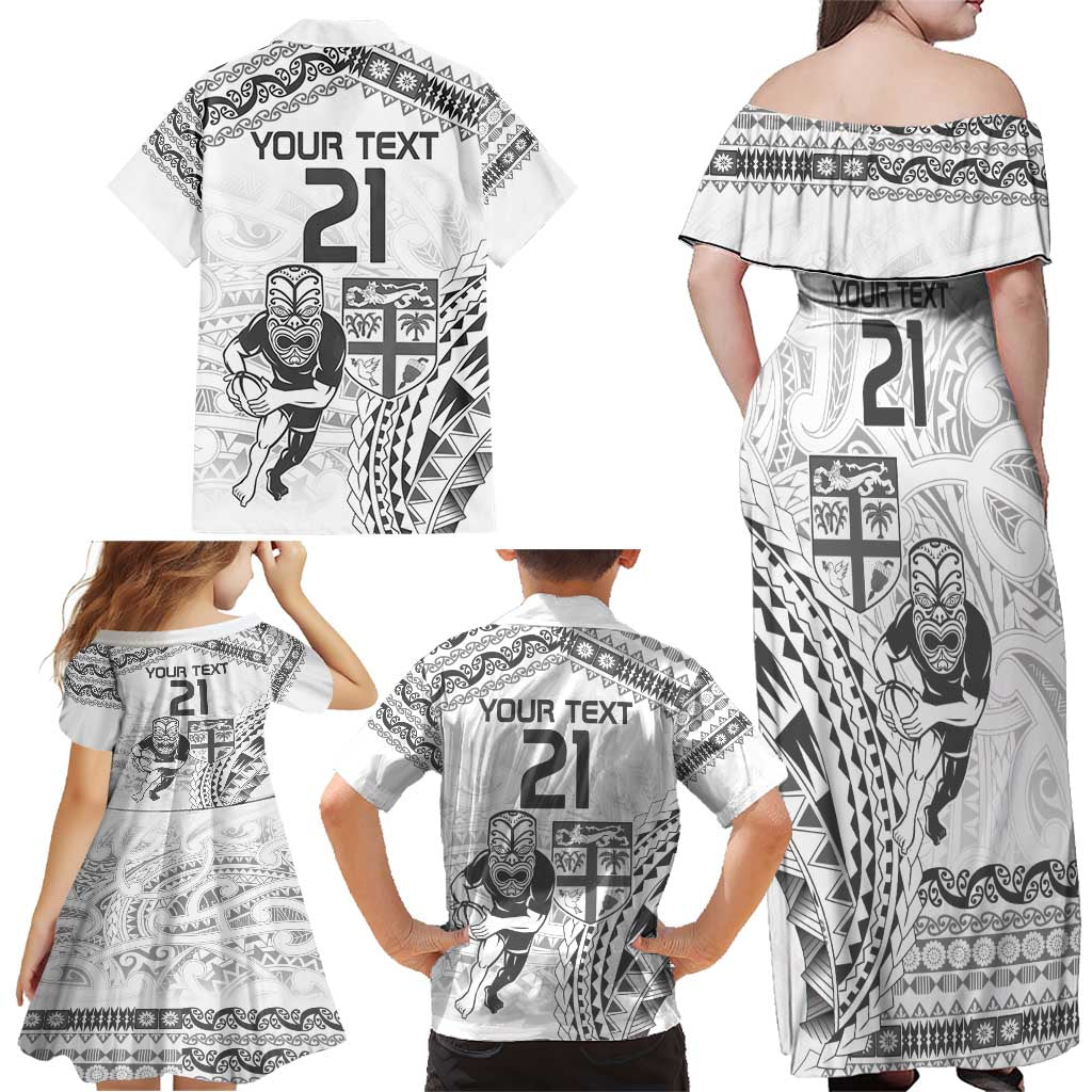 Custom Fiji Black Fern Family Matching Off Shoulder Maxi Dress and Hawaiian Shirt Maori Warroir with Fijian Masi Pattern LT9 - Polynesian Pride