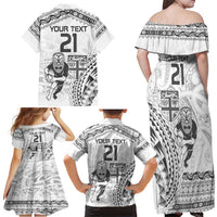 Custom Fiji Black Fern Family Matching Off Shoulder Maxi Dress and Hawaiian Shirt Maori Warroir with Fijian Masi Pattern LT9 - Polynesian Pride