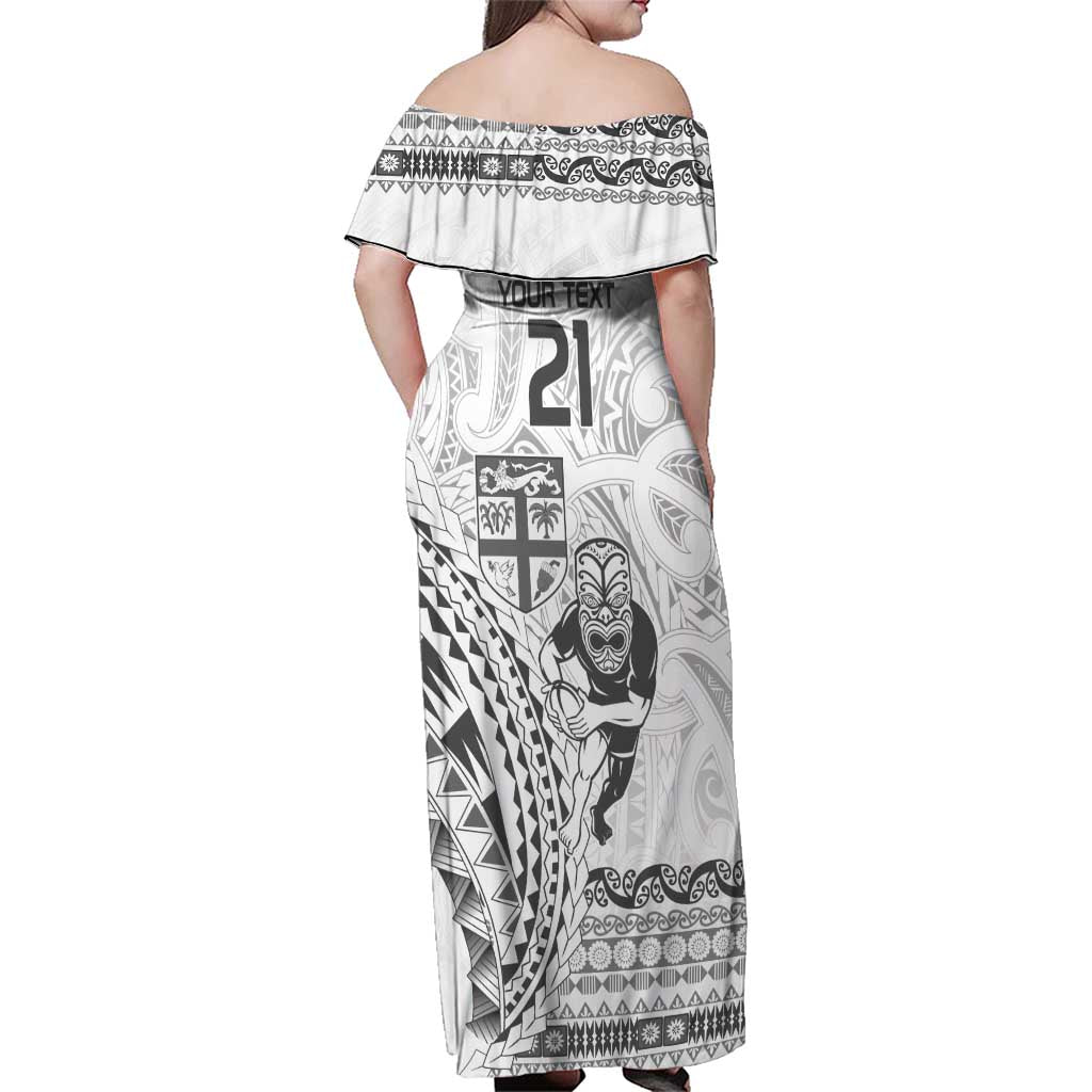 Custom Fiji Black Fern Family Matching Off Shoulder Maxi Dress and Hawaiian Shirt Maori Warroir with Fijian Masi Pattern LT9 - Polynesian Pride