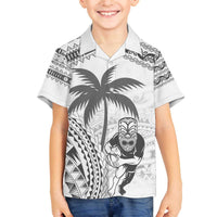 Custom Fiji Black Fern Family Matching Puletasi and Hawaiian Shirt Maori Warroir with Fijian Masi Pattern LT9 Son's Shirt White - Polynesian Pride