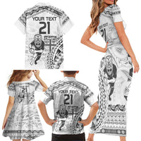 Custom Fiji Black Fern Family Matching Short Sleeve Bodycon Dress and Hawaiian Shirt Maori Warroir with Fijian Masi Pattern LT9 - Polynesian Pride
