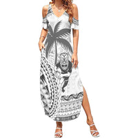 Custom Fiji Black Fern Family Matching Summer Maxi Dress and Hawaiian Shirt Maori Warroir with Fijian Masi Pattern LT9 Mom's Dress White - Polynesian Pride