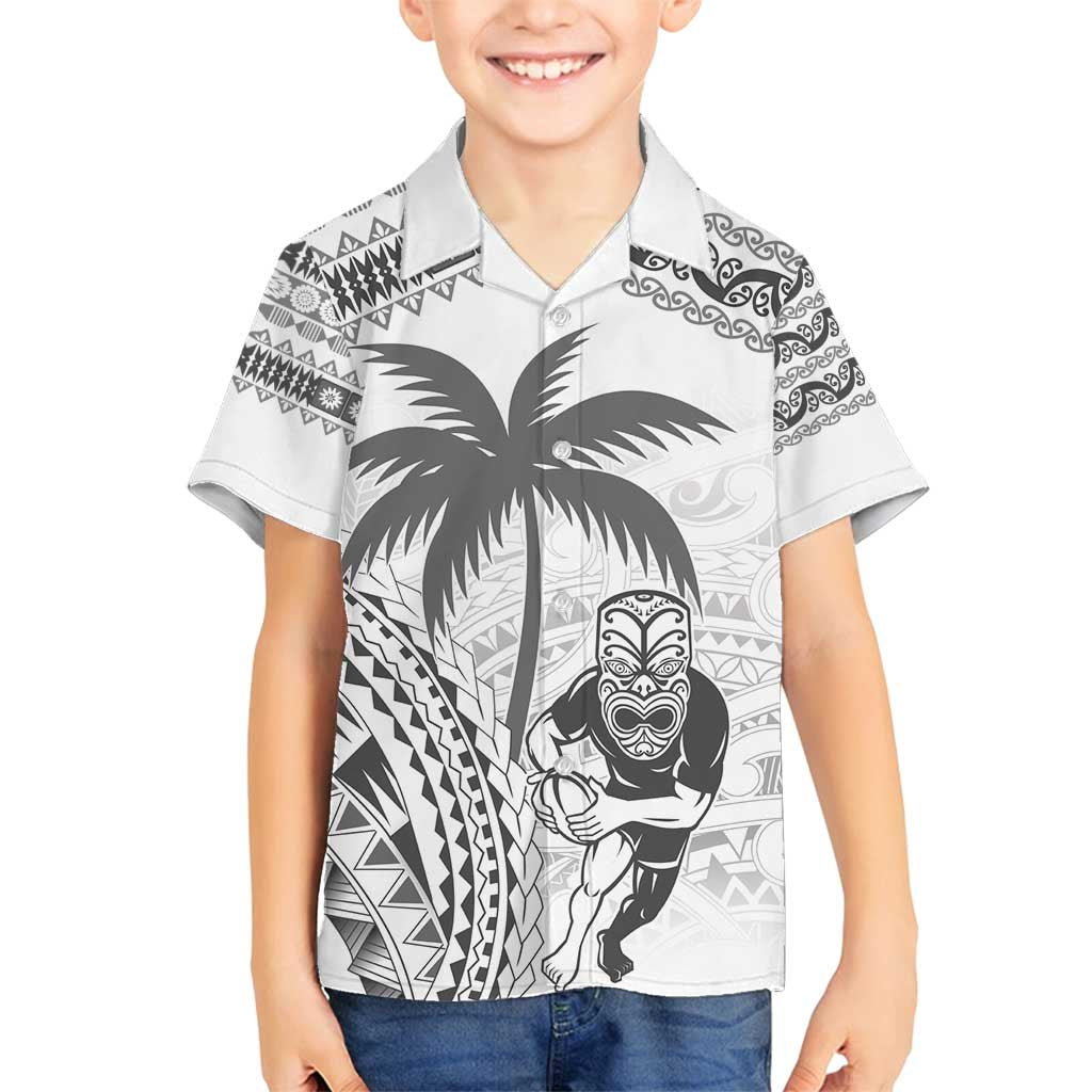 Custom Fiji Black Fern Family Matching Summer Maxi Dress and Hawaiian Shirt Maori Warroir with Fijian Masi Pattern LT9 Son's Shirt White - Polynesian Pride