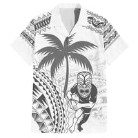 Custom Fiji Black Fern Family Matching Tank Maxi Dress and Hawaiian Shirt Maori Warroir with Fijian Masi Pattern LT9 Dad's Shirt - Short Sleeve White - Polynesian Pride