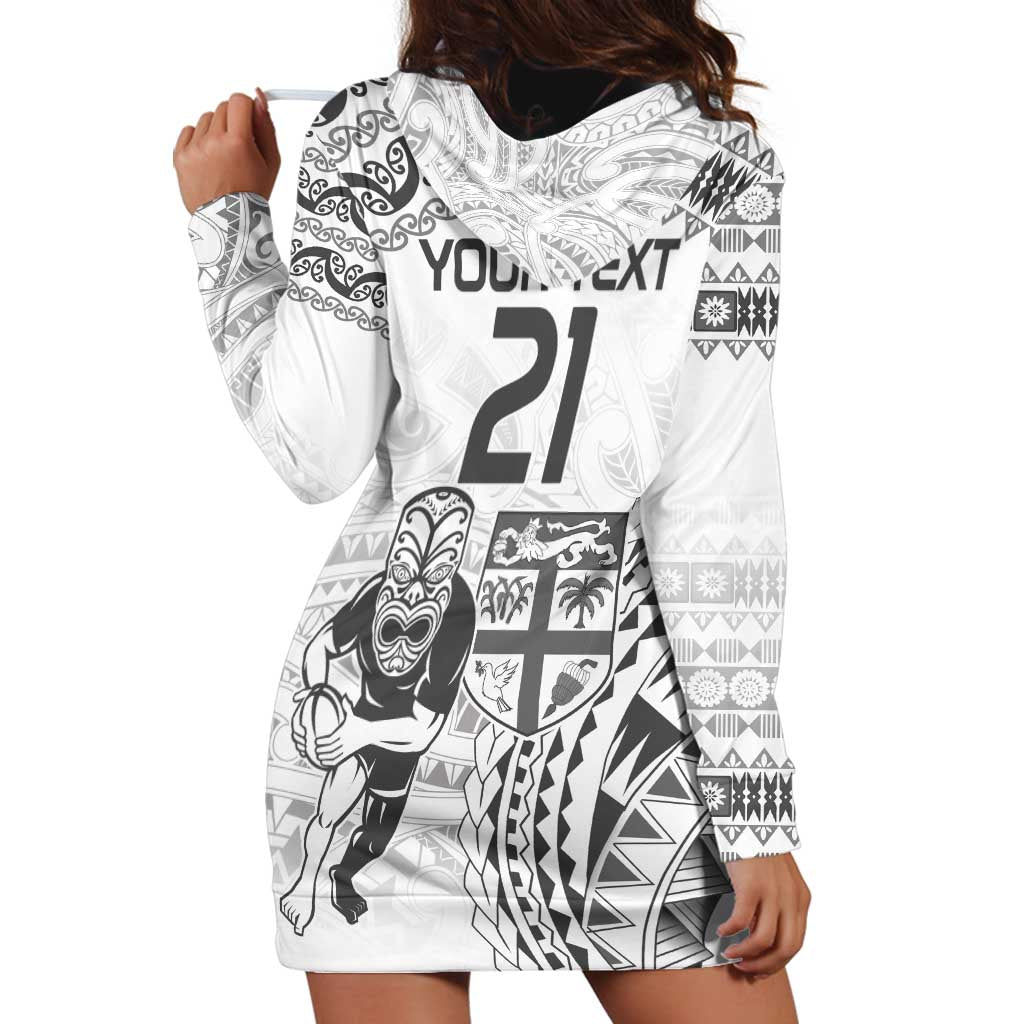 Custom Fiji Black Fern Hoodie Dress Maori Warroir with Fijian Masi Pattern LT9 - Polynesian Pride