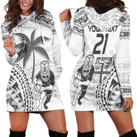 Custom Fiji Black Fern Hoodie Dress Maori Warroir with Fijian Masi Pattern LT9 - Polynesian Pride