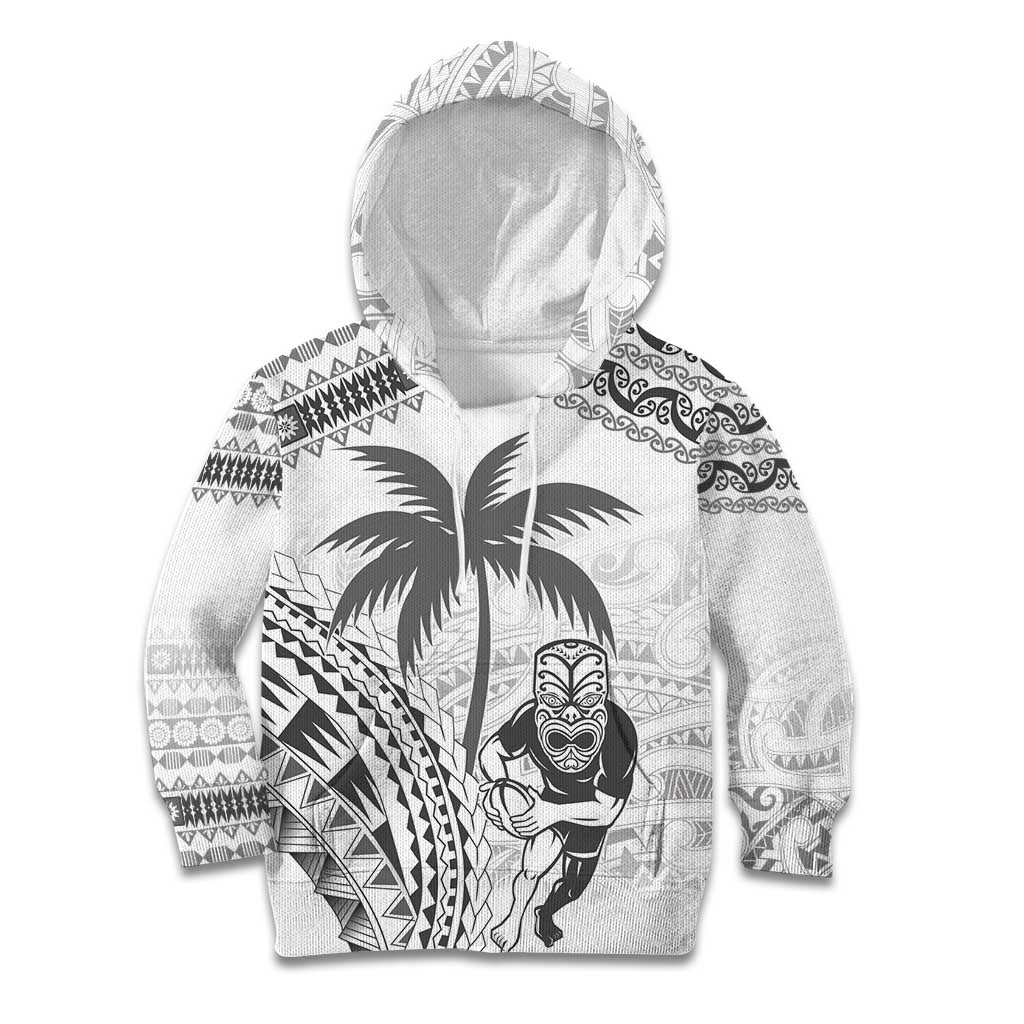 Custom Fiji Black Fern Kid Hoodie Maori Warroir with Fijian Masi Pattern LT9 Hoodie White - Polynesian Pride