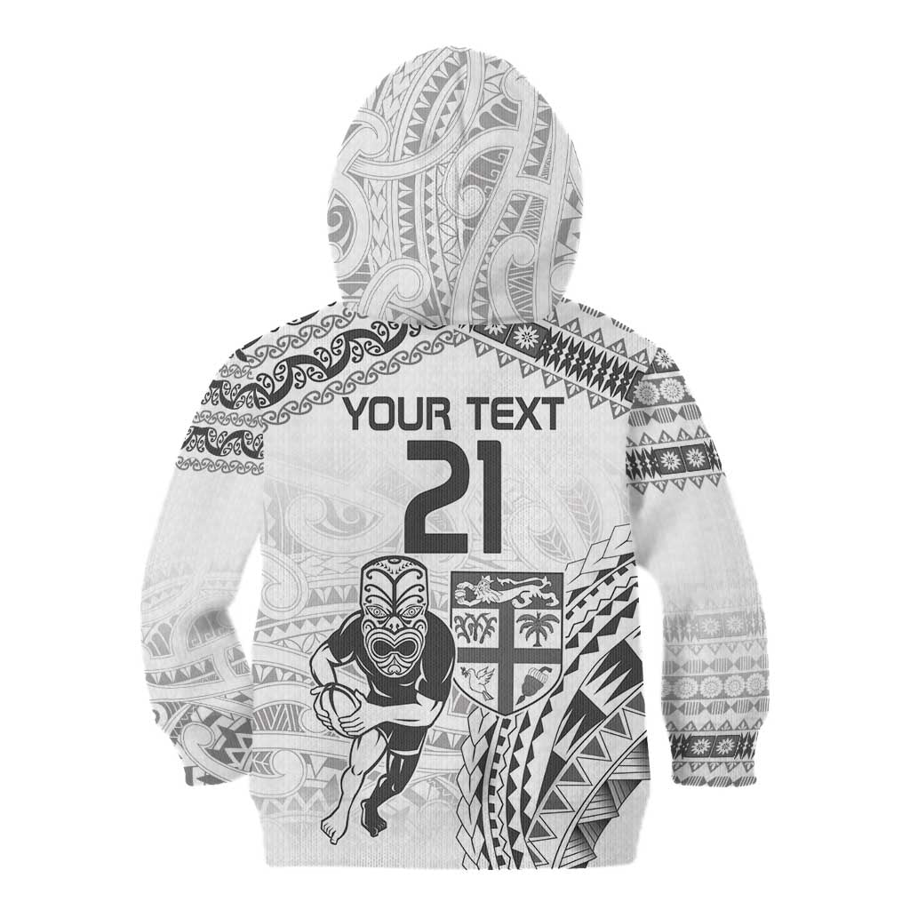 Custom Fiji Black Fern Kid Hoodie Maori Warroir with Fijian Masi Pattern LT9 - Polynesian Pride