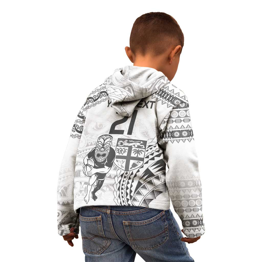 Custom Fiji Black Fern Kid Hoodie Maori Warroir with Fijian Masi Pattern LT9 - Polynesian Pride