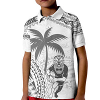 Custom Fiji Black Fern Kid Polo Shirt Maori Warroir with Fijian Masi Pattern LT9 Kid White - Polynesian Pride