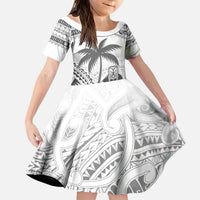 Custom Fiji Black Fern Kid Short Sleeve Dress Maori Warroir with Fijian Masi Pattern LT9 KID White - Polynesian Pride