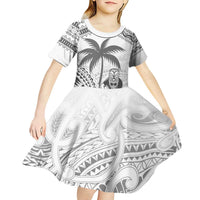 Custom Fiji Black Fern Kid Short Sleeve Dress Maori Warroir with Fijian Masi Pattern LT9 - Polynesian Pride