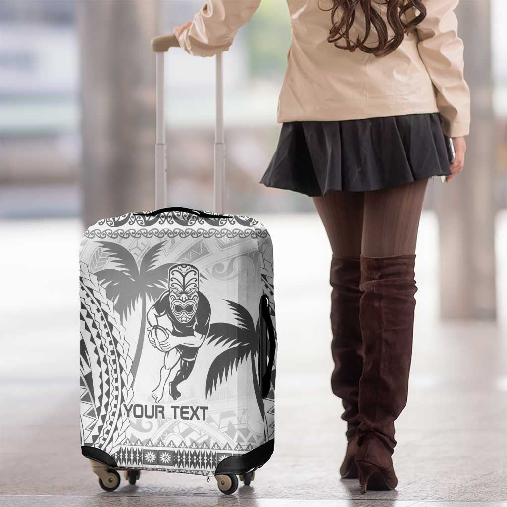 Custom Fiji Black Fern Luggage Cover Maori Warroir with Fijian Masi Pattern LT9 - Polynesian Pride