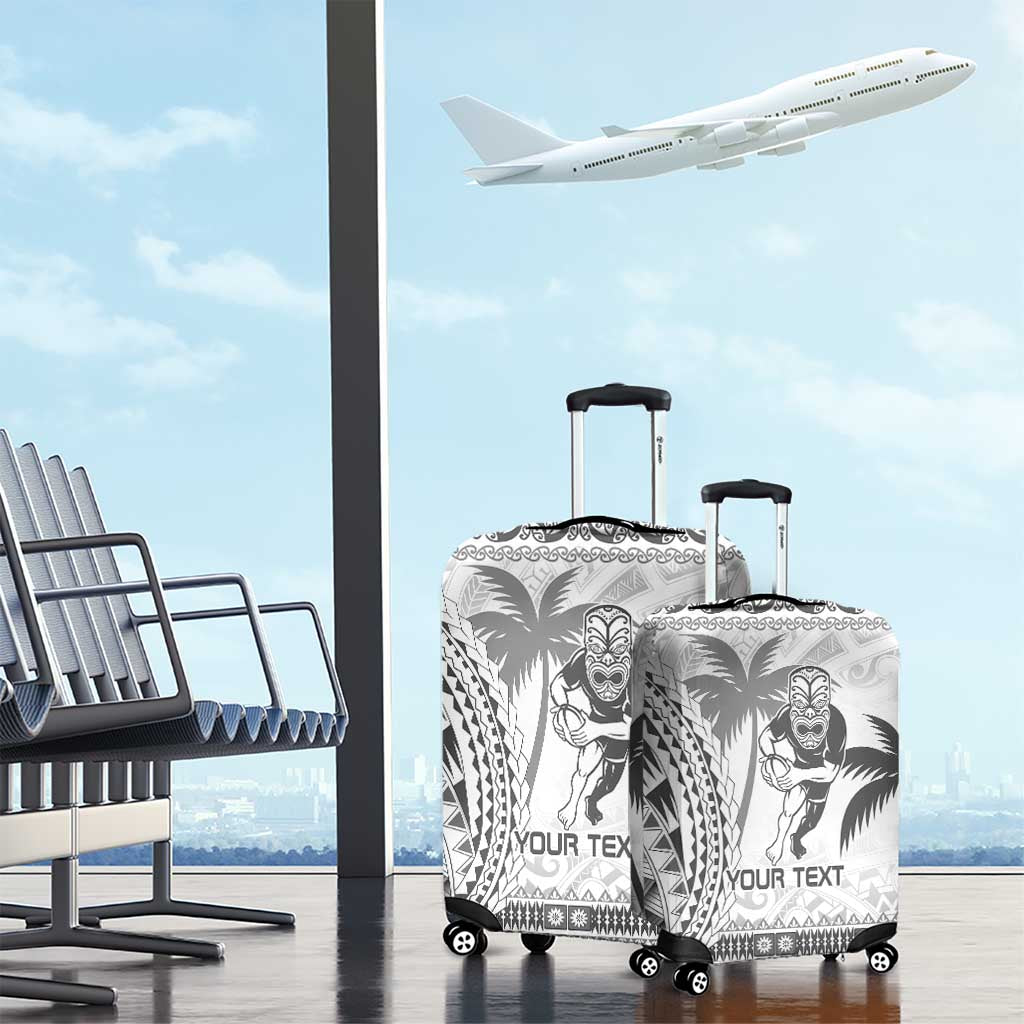 Custom Fiji Black Fern Luggage Cover Maori Warroir with Fijian Masi Pattern LT9 - Polynesian Pride