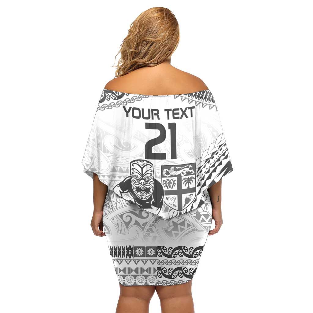 Custom Fiji Black Fern Off Shoulder Short Dress Maori Warroir with Fijian Masi Pattern LT9 - Polynesian Pride