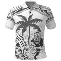 Custom Fiji Black Fern Polo Shirt Maori Warroir with Fijian Masi Pattern LT9 White - Polynesian Pride