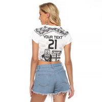 Custom Fiji Black Fern Raglan Cropped T Shirt Maori Warroir with Fijian Masi Pattern LT9 - Polynesian Pride
