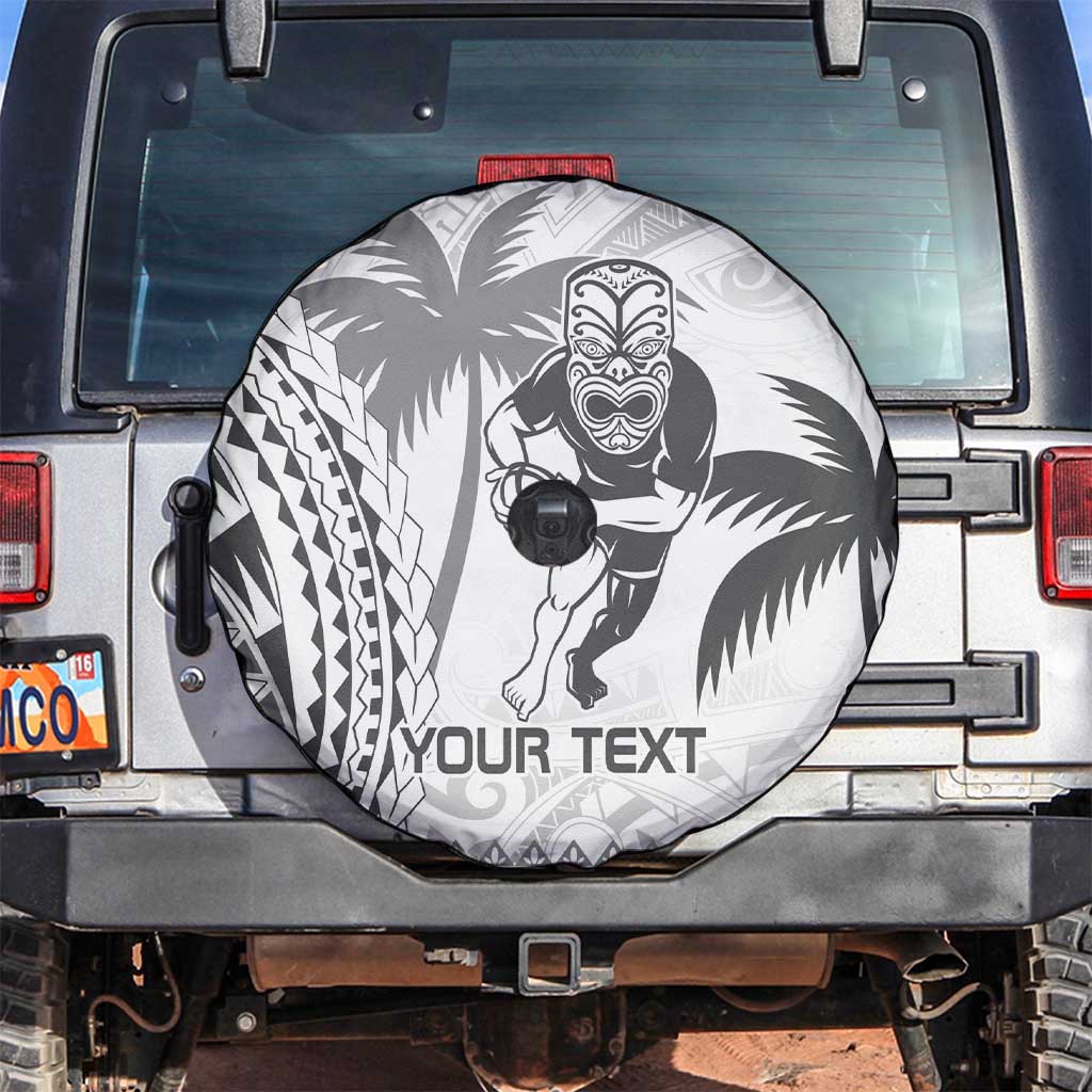 Custom Fiji Black Fern Spare Tire Cover Maori Warroir with Fijian Masi Pattern LT9 White - Polynesian Pride