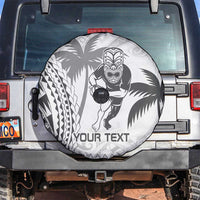Custom Fiji Black Fern Spare Tire Cover Maori Warroir with Fijian Masi Pattern LT9 White - Polynesian Pride