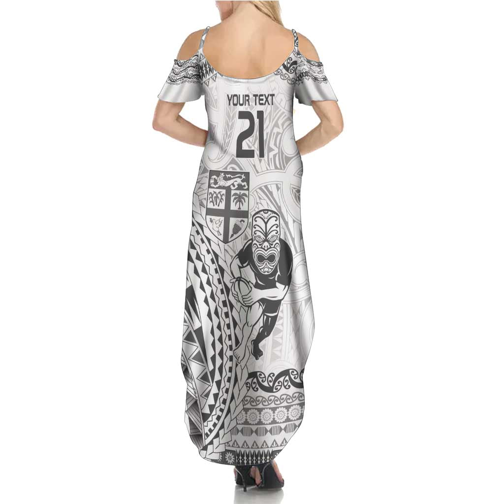 Custom Fiji Black Fern Summer Maxi Dress Maori Warroir with Fijian Masi Pattern LT9 - Polynesian Pride