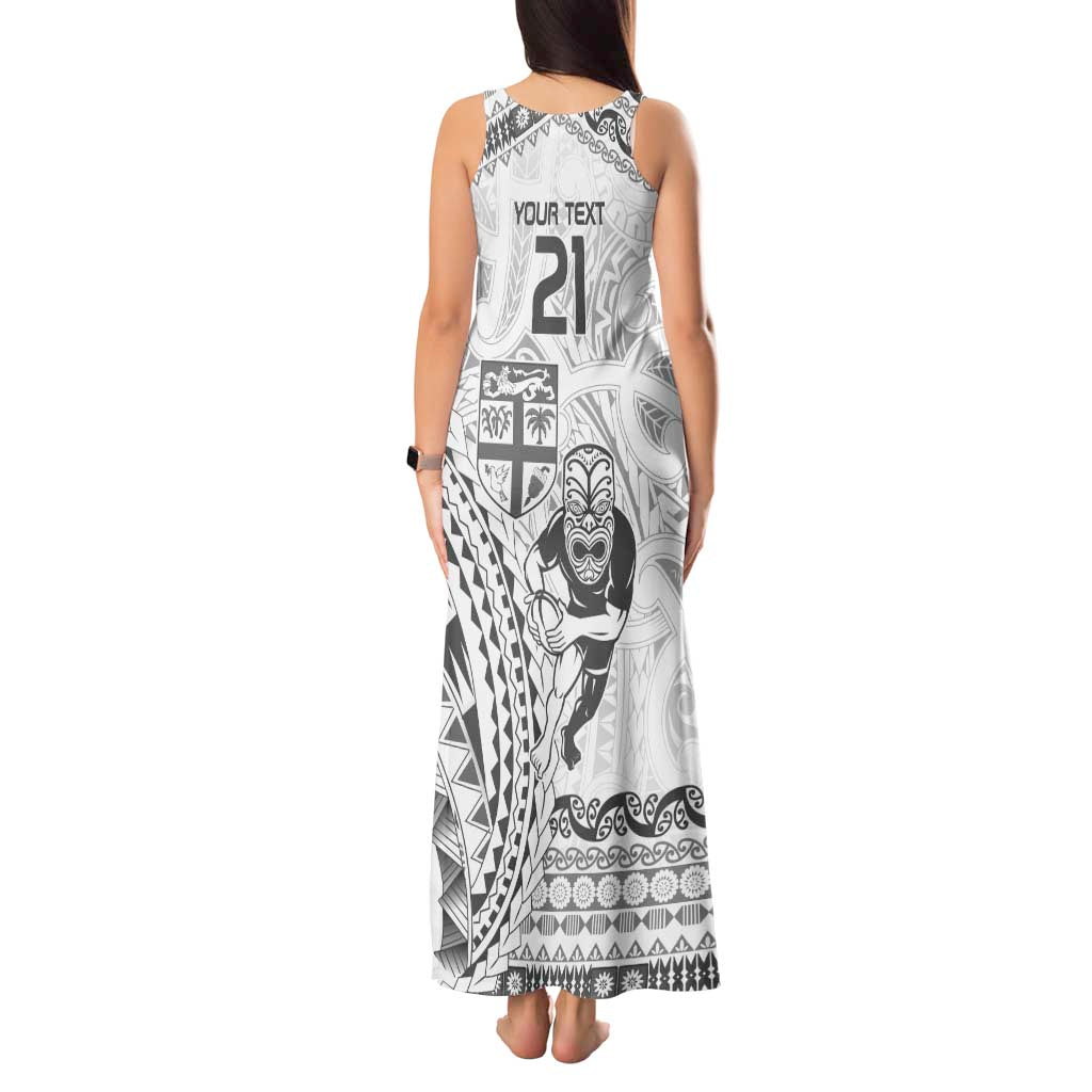 Custom Fiji Black Fern Tank Maxi Dress Maori Warroir with Fijian Masi Pattern LT9 - Polynesian Pride
